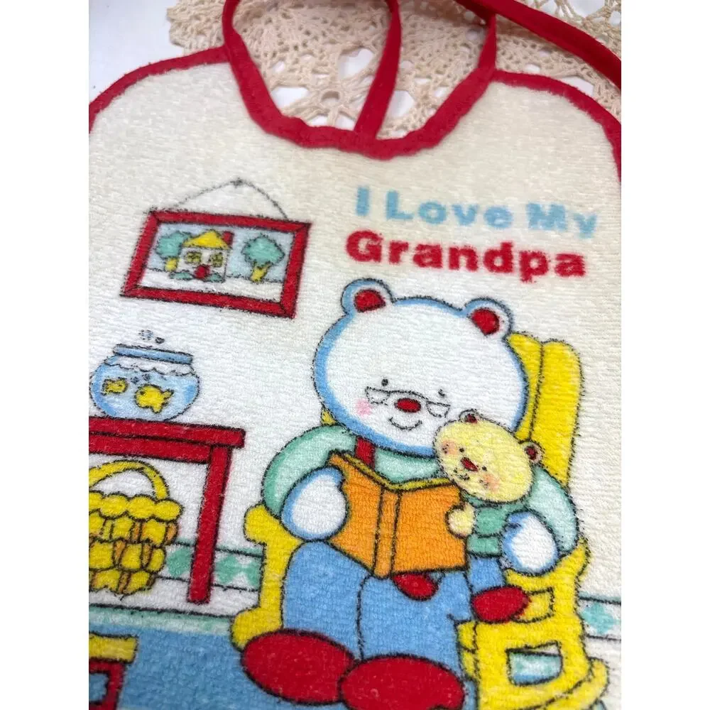 Vintage Playskool Terry Plastic Tie Neck Bibs 1990s I Love My Grandma /Grandpa